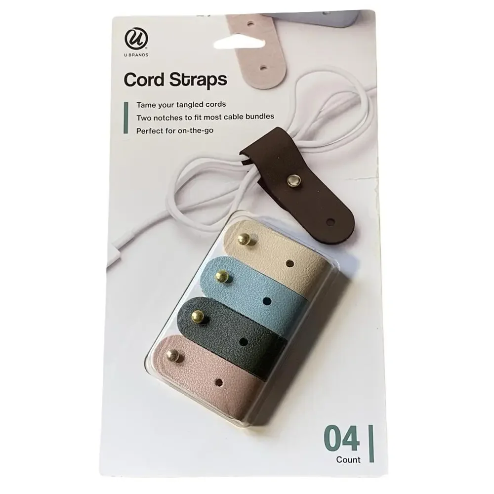 U Brands Cord Straps Cable Organizers w/ Snap Buttons Multicolor 4 Count NEW